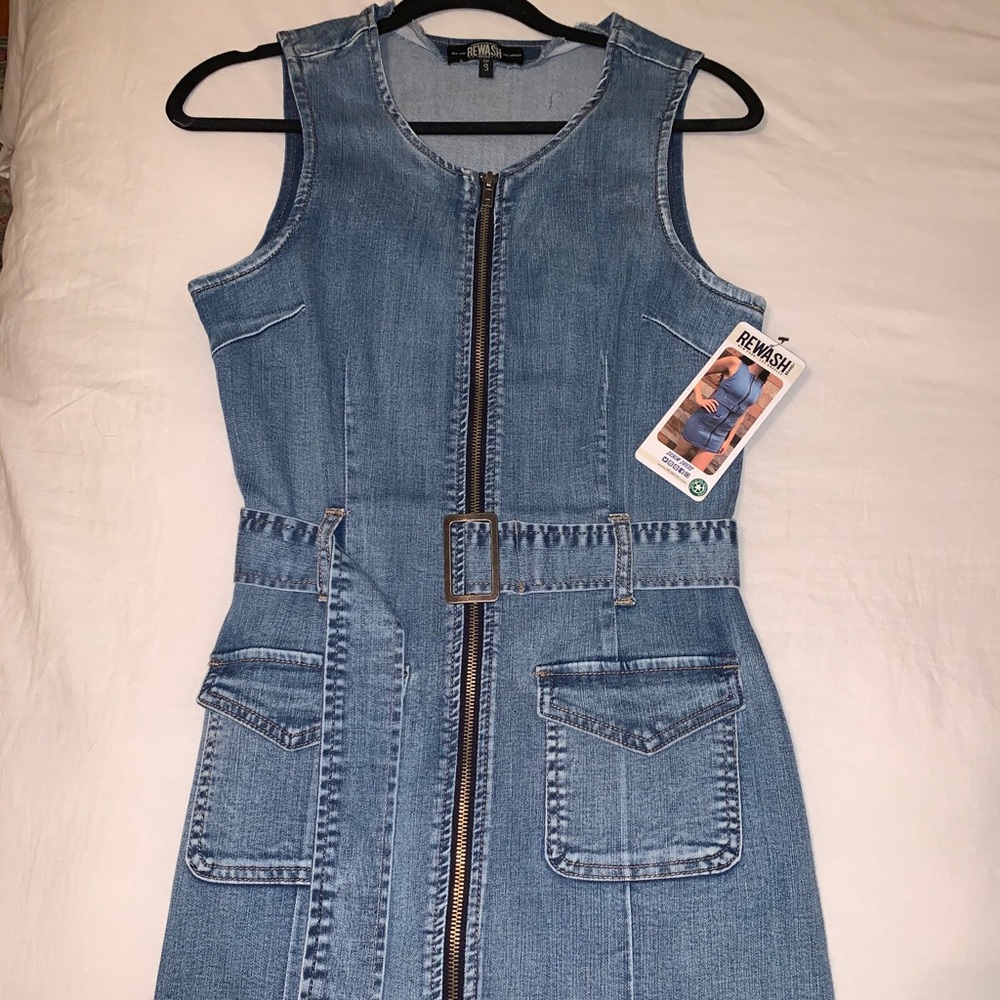 Rewash Denim Mini Dress with Belt